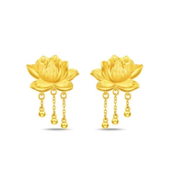 DIAMANTIO 18K Gold Plated Lotus Flower Drop Earrings – Statement