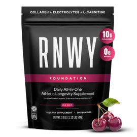 RNWY RNWY Wild Cherry Foundation Collagen Powder, Daily Joint Support with Electrolytes and Multivitamin, 10g Collagen Peptides, Sugar Free, 30 Servings