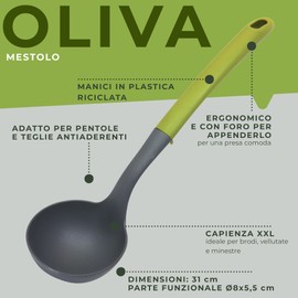 Fackelmann Mestolo da cucina con manico in plastica riciclata, materiale parte funzionale in nylon resistente alle alte temperature, dimensioni 32.5x9x9 cm