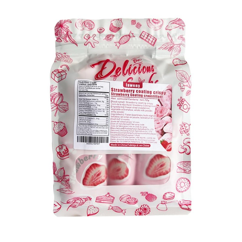 Coated dried strawberries 72g, crispy strawberries, fruit snacks, 18 small