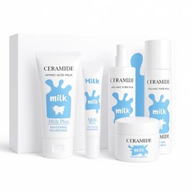 Milk Ceramide Whitening Skincare Set 6 Piece Kit with Amino Acid Cleanser, Toner, Eye Cream, Whitening Serum, Lotion & Face Cream – Deep Cleansing, Hydrating, Brightening, Soothing for All Skin Types