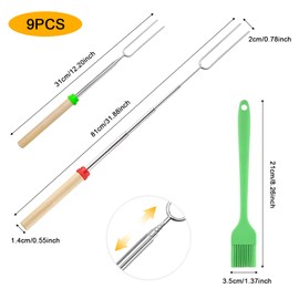 8 Pcs Extendable Marshmallow Toasting Forks, 12" - 32" Retractable Marshmallow Roasting Sticks for Fire Pits, Stainless Steel U Shape Barbecue Forks for Hot Dogs BBQ Skewers