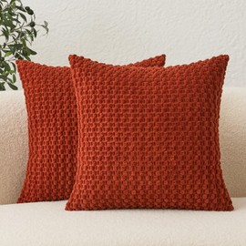 UGASA Fall 18x18 Inch Pillow Cover Pack of 2 Soft Boho Stripe Corduroy Cushion Cover Farmhouse Decorative Throw Pilowcase for Bed, Couch, Sofa, Bedroom, Living Room, Burnt Brick