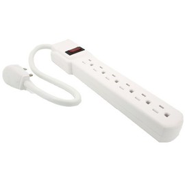 Topzone 1 Feet 6 Outlets Built-in Safety Circuit Breaker Angle Plug AC Wall Power Strip UL Listed (White)