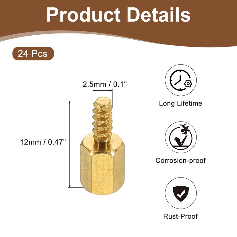 PATIKIL 24pcs M2.5.5 6+6mm Hex Spacer Male to Female Copper