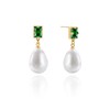 Pearl Drop Earrings with Emerald Green Crystal, 18K Gold Plated,