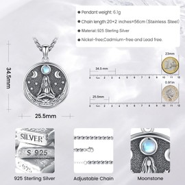 Eusense 925 Sterling Silver Pentagram Necklace Triple Moon Goddess Necklace Hecate Pendant Sun and Moon Pendant Jewellery Gifts Spiritual Amulet Wiccan Pagan Talisman for Men Women, Sterling Silver,