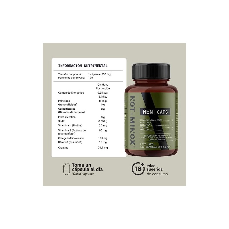 Men Caps Crecimiento Cabello Barba Bigote Multivitamínico Colágeno Hidrolizado Biotina