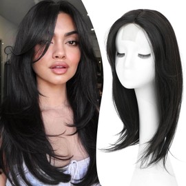 Peonymebeauty 6.5"X6.5" Big Base Hair Topper, Hair Toppers for Women 18 Inch Natural Wavy Straight Hairpieces Add Volume Fiber Wiglets Ladies(Natural Black)