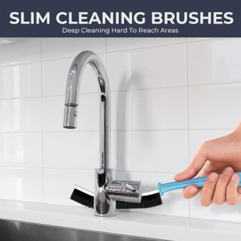 KMOSENIA Hard Bristle Corner Cleaning Brush - Cleaning Brushes for Bathroom (3, Blue)