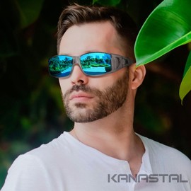 KANASTAL Over Glasses Polarized Sunglasses for Men Women UV400 Protection Fit Over Sun Glasses Fashion Wrap Around Trendy Shades Clear Grey Mirrored Blue