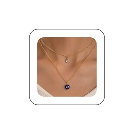 Inilbran Boho Layered Evil Eye Choker Necklace Vintage Crystal Teardrop Necklace Gold Demon Eye Necklace Waterdrop Crystal CZ Necklace Jewelry for Women and Girls