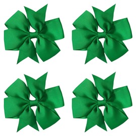 Hair Bows Clips 3" inch Pinwheel Vibrant Bright Colourful School Hairbows - 4 Pack Emerald Green