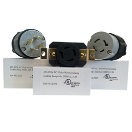 OCSParts L15-20 NEMA L15-20 Plug, Connector and Receptacle Set - Rated for 20 Amp, 250V, 4-Wire, 3 Pole - CUL Listed