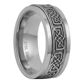 Fantasy Forge Jewelry Norse Knot Viking Spinner Ring Mens Womens Silver Stainless Steel Celtic Anti Anxiety Band Sizes 3-16 (7.5)