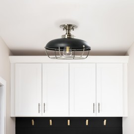 Robert Stevenson Lighting Presley - Caged Dome Metal Semi-Flush Mount Ceiling Light, Brushed Nickel and Matte Black