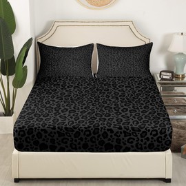 Castle Fairy Gray Wild Animal Skin Fitted Sheet Queen Size African Cheetah Wildlife Bedding Sheet Set,Leopard Print Bed Cover Ultra Soft Breathable Bedding 3 Pcs