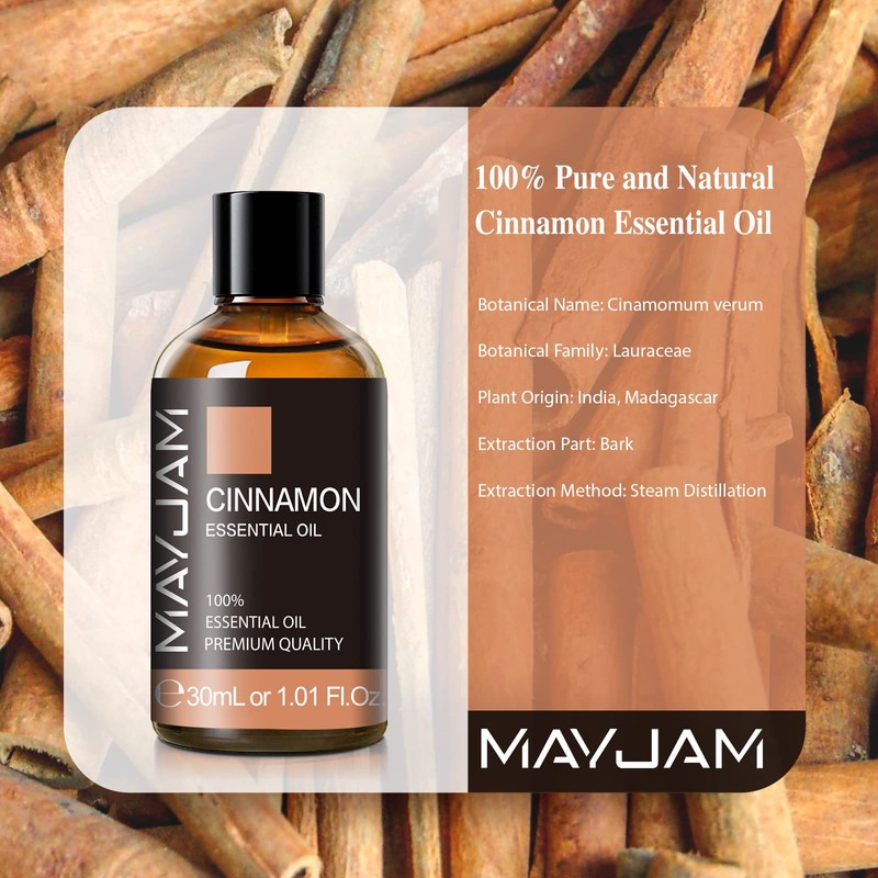 Cinnamon Essential Oil 30ml/1.01fl.oz, MAYJAM Premium Cinnamon Oils with Glass