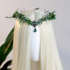 MOSTORY Green Flower Fairy Crown - Woodland Antler Elf Crown for Renaissance Accessories Women, Forest Floral Headpiece for Renfaire Outfit Cosplay Fantasy Aesthetic Photo Shoot