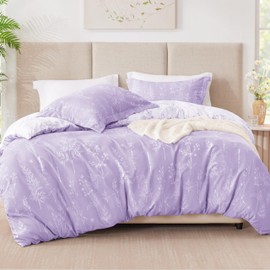 Love's cabin Lavender Full Comforter Set - Full Size Comforter Set, 3 Pieces Cute Floral Bedding Sets for All Seasons,1 Soft Reversible Botanical Flowers Comforter and 2 Pillow Shams