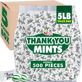 Thank You Hard Candy Mints - 5 Pounds - Individually Wrapped Spearmint - Sweets for Hospitality, Office Reception, Weddings, Gifting, and Basket Fillers