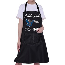 ENSIANTH Tattoo Artist Apron Addicted To Ink Tattoo Lover Gift Tattoo Artist Apron with Pockets Painting Cooking Kitchen Apron (Tattoo Apron)