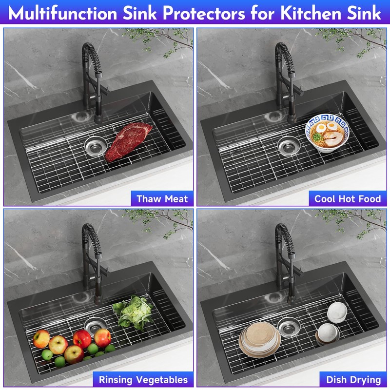 jkxoo 27-9/16" x 14-9/16" Sink Grid, Stainless Steel Sink Protectors