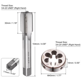 QUARKZMAN 2 Piece Tap and Die Set, 3/4-20 UNEF Taps & Round Die Set for Nuts, Bolts and Thread Repair