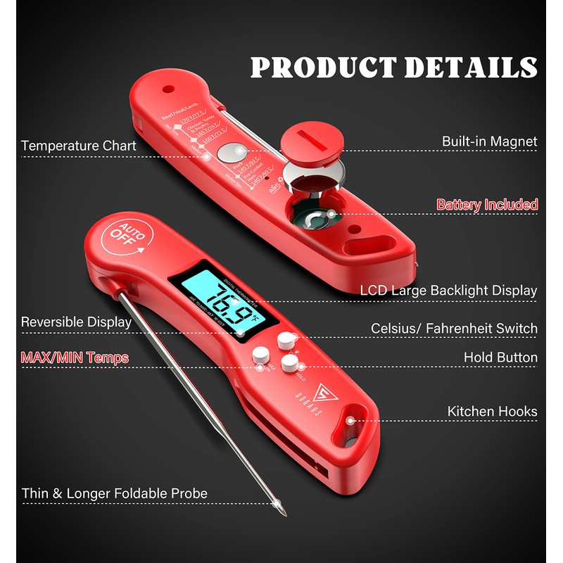 Meat Thermometers, DOQAUS Instant Read Food Thermometers for Cooking, Digital