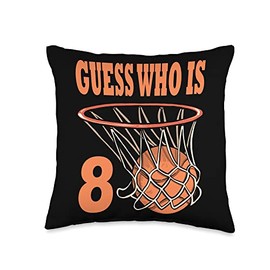 8 BDay Basketball Guess Who 8 Birthday Party Kid Happy 8 Year Old Basketball 8th Birthday Throw Pillow, 16x16, Multicolor