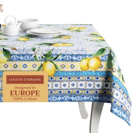 Maison d'Hermine Table Cloth Rectangular Table 100% Cotton Tablecloth for Dining Room, Farmhouse, Home, Hotel, Parties & Wedding - Gifts for Mothers Day Spring & Summer (Citrus, 90" x 60")