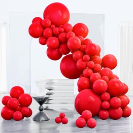 PartyWoo Red Balloons 123 pcs Different Sizes of 18 12 10 5 Inch Red Balloon Arch Kit Garland for Birthday Graduation Bachelorette Citizenship Anniversary Cherry Casino Theme Party Decorations Red-Y57