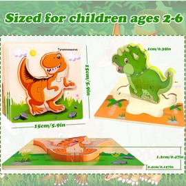weallbuy Wooden Puzzles for Toddlers 1-3, 6-Piece Toddler Puzzles Contains Dinosaur/Car Types, Toddler Toys for Age 1 2 3, Toddler for Boys and Girls (Dinosaurs)