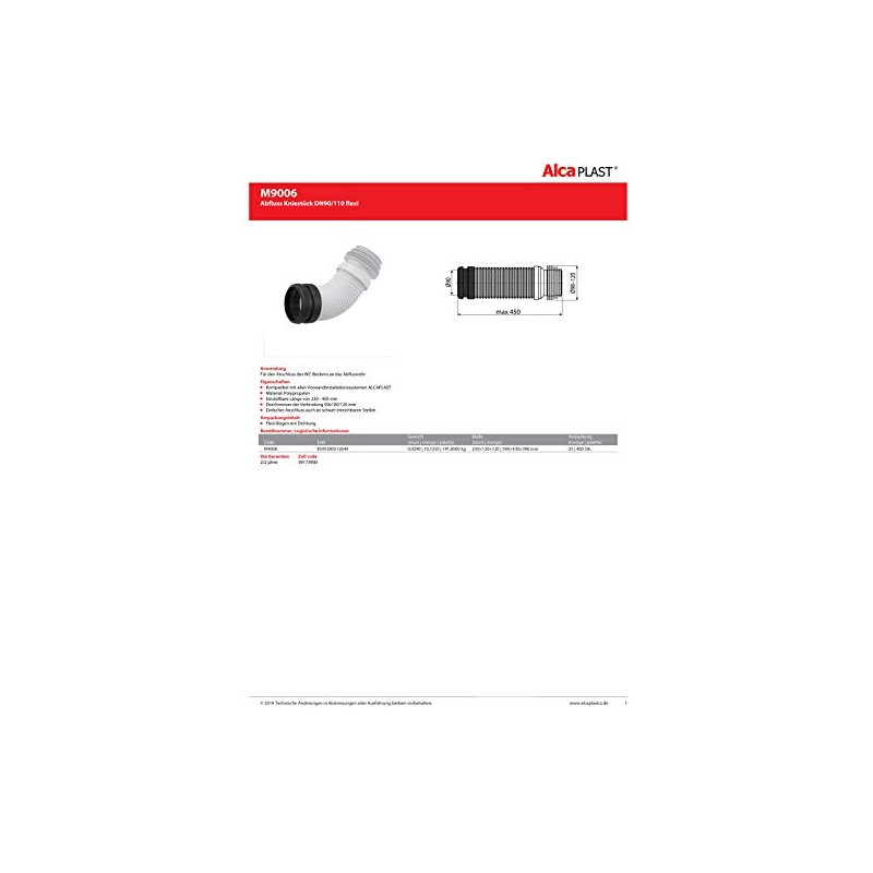 acl Universal Range Flexi Plastic Flexibler WC-Winkel-Ablaufanschluss 90/110 mm