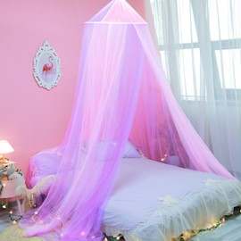 Wnqou Pink Purple Bed Canopy Mosquito Net,Two-Tone Bed Canopy for Girls Bed Net,Princess Canopy for Kids Bed Room Decor (Pink + Purple)