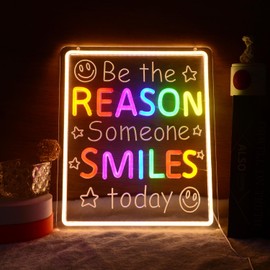 Be the Reason Someone Smile Today LED Signs Colorful Inspirational Letters Neon Lights Positive Motivational Quote Word Neon Sign Lamp for Bedroom School Office Home Classroom Wall Decor