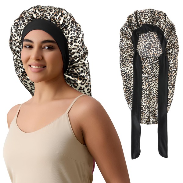 Long Silk Bonnet for Sleeping, Satin Bonnet for Curly Long