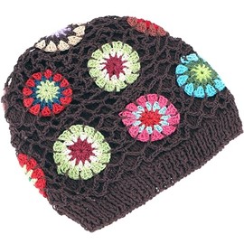GURU SHOP Colourful Beanie, Cotton Crochet Hat, Granny Squere, Men/Women, Brown, Cotton, Size: One Size, brown