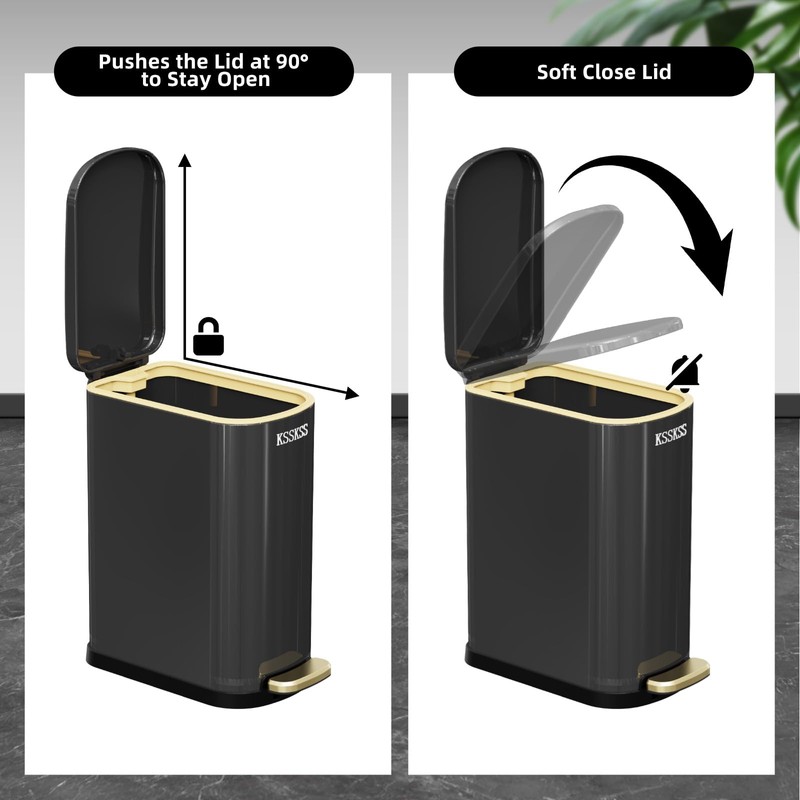 KSSKSS 2.6 Gallon Slim Bathroom Trash Can with Soft-Close Foot