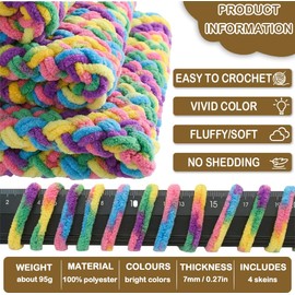 Lighterday Super Chunky Knit Chenille Yarn 4 x 100g Multi-Colored Crochet Wool for Hand Knitting Blankets,Knitting Wool for Big Blankets Sock and Scarves (Autumn Green)