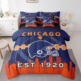 Erosebridal 7 Pcs Comforter Set King Size,Football Bed in a Bag with Flat Sheet and Fitted Sheet for Kids and Adults,American Football Bedding Set with Pillowcase and Sham(Chicago)
