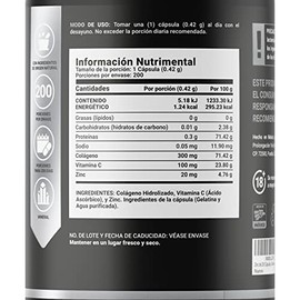 B Life Company Zinc de 200 Cápsulas. Ingredientes naturales: Zinc, Colágeno y Vitamina C. Z Blend