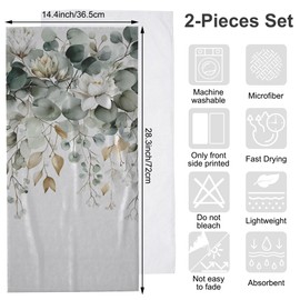 Green Eucalyptus Hand Towels for Kitchen Bathroom 2 Pack Green White Floral Leaves Bath Towels 14.4"x28.3" Soft Absorbent Kitchen Towel for Home Kitchen Bathroom Decor