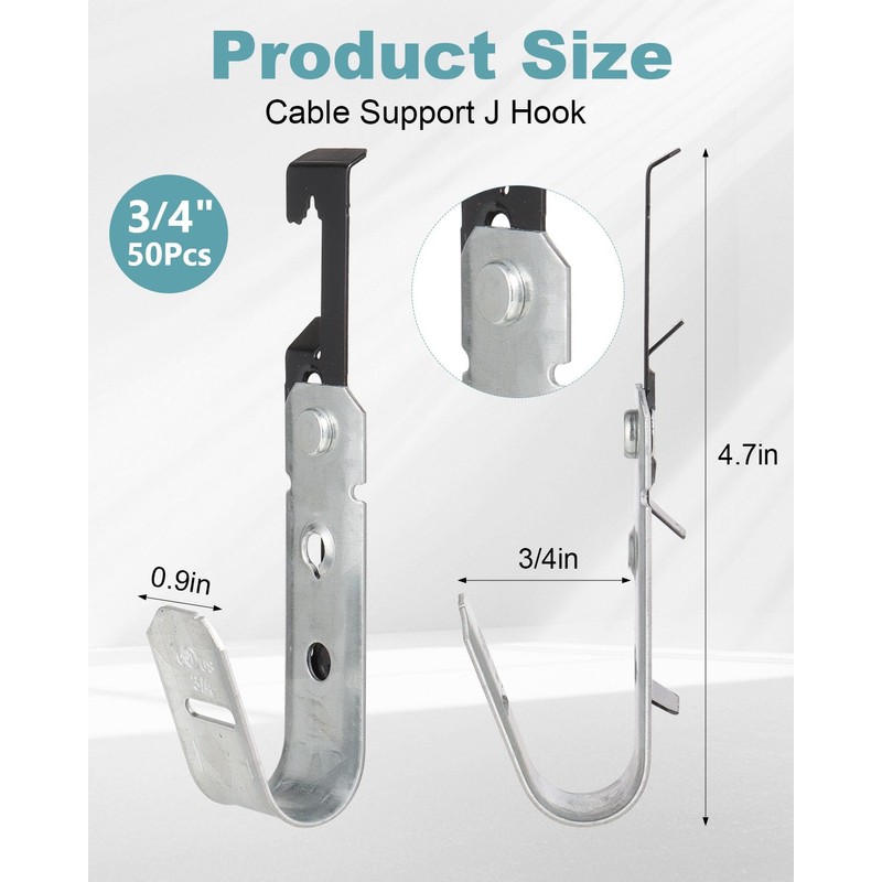 AOKLIT 50 Pcs Metal J Hooks Cable Support 3/4 Inch