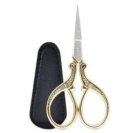 Small Scissors Sharp Sewing Scissors,Multiuse Craft Stainless Steel Scissors Stationery for Fabric Embroidery Trim Home Use,Portable Travel Cutter with Leather Protector (Gold)
