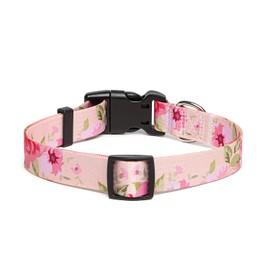 Suredoo Adjustable Nylon Dog Collar with Patterns, Soft Comfy Pet Collar for Small Medium Large Dogs (S, Rose)