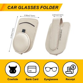 BREENHILL Car Sunglass Holder,Magnetic Leather Sunglass Clip for Car Visor, Automotive Eyewear Storage (1, Beige)