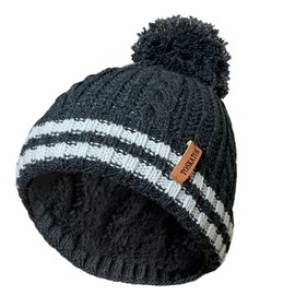 Boy's STORMACTIVE 100% Waterproof Reflective Warm Knitted Cable Winter hat with Pompom and Thermal Cosy Liner-Grey