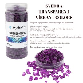 Syedra Crushed Glass for Crafts,Broken Glass Pieces,Bar, Garden Decoration 3-6mm, 1.5 Pound Jar (Diamond Purple)