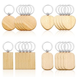 FEMONGY Key Ring Wooden Blank 20 Pieces Wooden Key Fob Key Ring DIY Key Ring Craft Key Ring Blank for DIY, Painting, Crafts Decoration Gifts